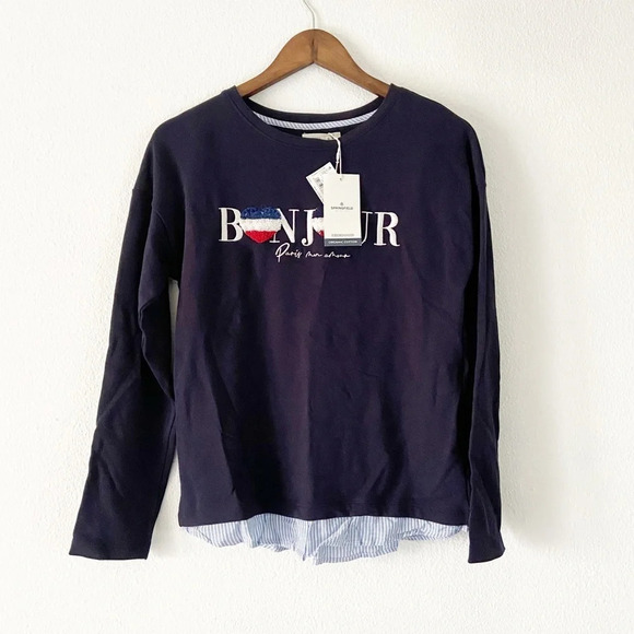 Quiet Luxury NEW Organic Cotton Sweater Bonjour Small Normcore French Girl Style - Picture 2 of 16